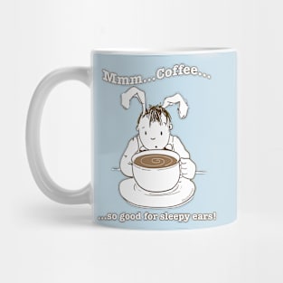 Sleepy Rabbit Enjoys His Morning Coffee Mug